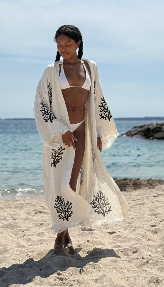 LOTUS Kimono Femme en Coton Bio et Lin – Écru