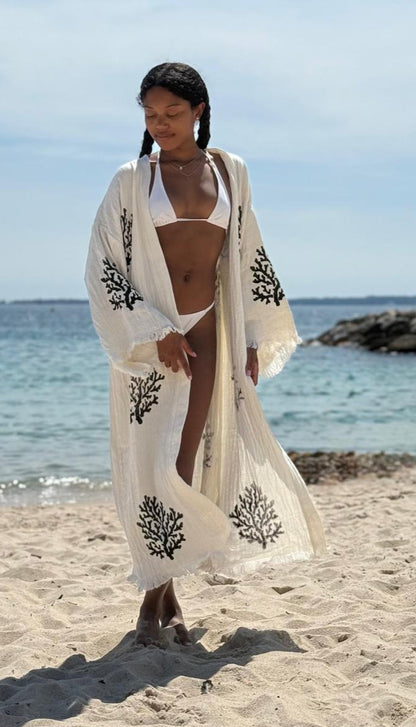 LOTUS Kimono Femme en Coton Bio et Lin – Écru