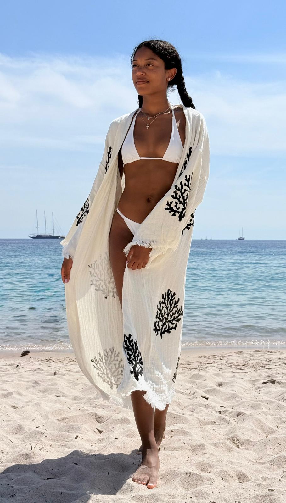 LOTUS Kimono Femme en Coton Bio et Lin – Écru