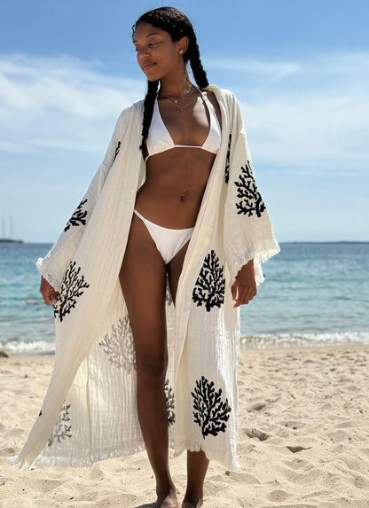LOTUS Kimono Femme en Coton Bio et Lin – Écru