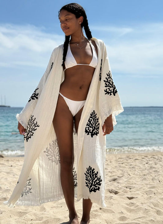 LOTUS Kimono Femme en Coton Bio et Lin – Écru