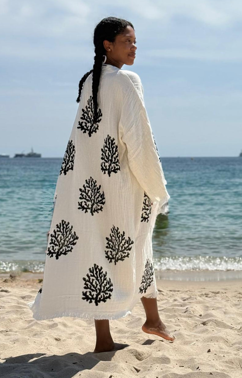 LOTUS Kimono Femme en Coton Bio et Lin – Écru