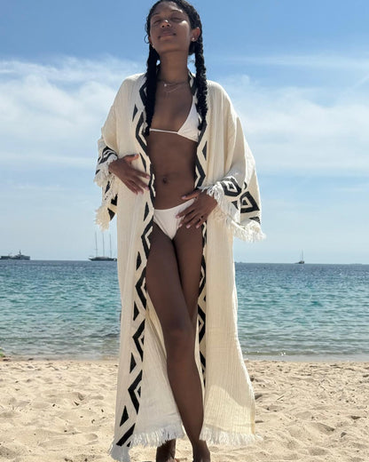 Nefrettii – Kimono Femme Artisanale en Tissu 100% Naturel, Imprimé à la Main