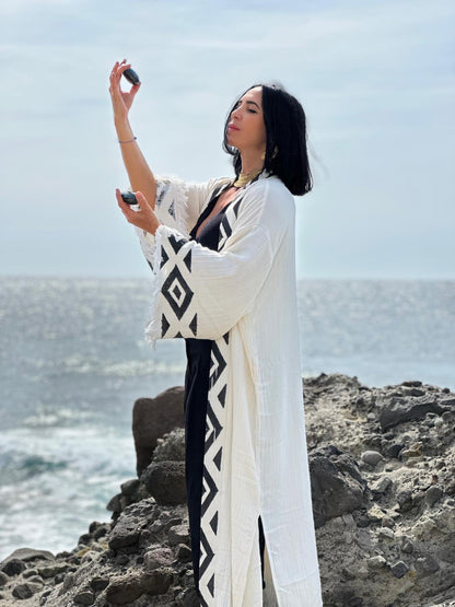 Nefrettii – Kimono Femme Artisanale en Tissu 100% Naturel, Imprimé à la Main