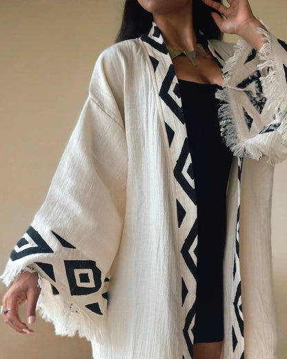 Nefrettii – Kimono Femme Artisanale en Tissu 100% Naturel, Imprimé à la Main