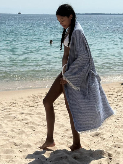RAYE – Kimono en coton doux – Bleu, léger & polyvalent