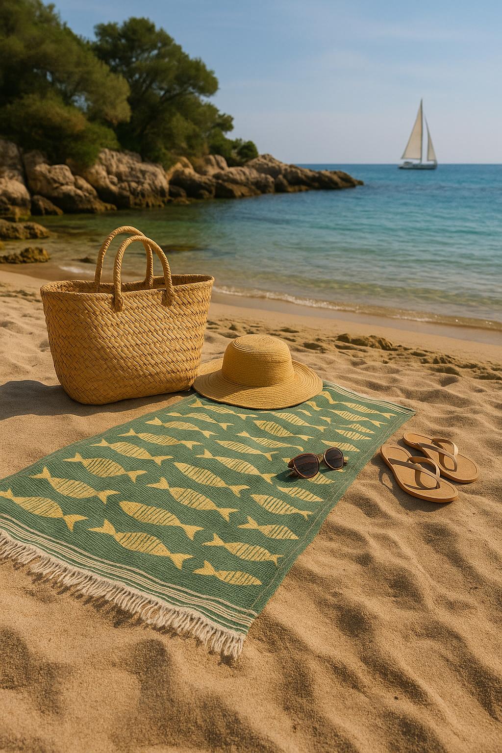 POİSSON Serviette de plage élégante, en coton, et stylée
