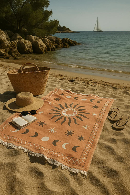 SOLEİLE Serviette de plage élégante, en coton, et stylée